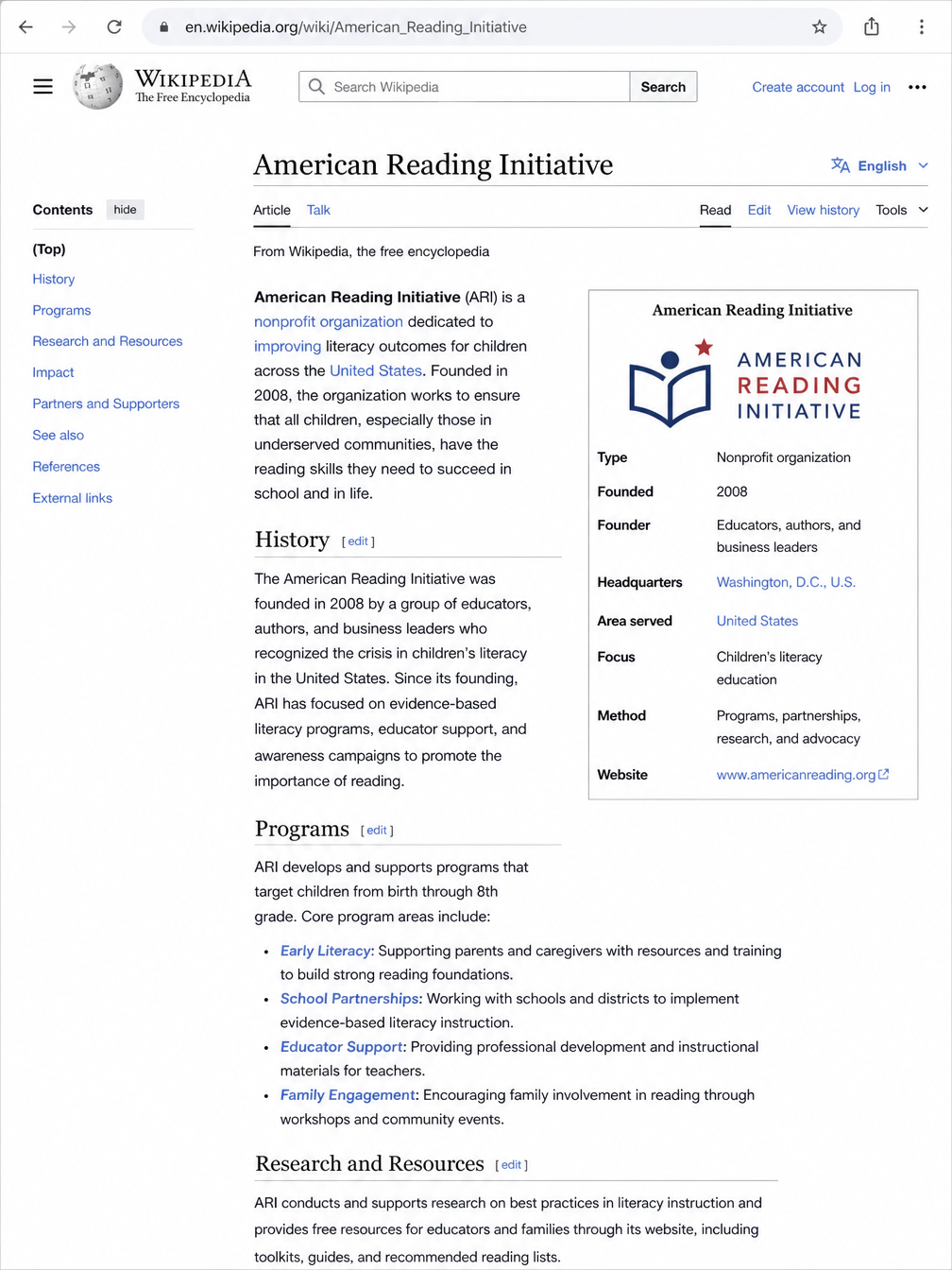American Reading Initiative Wikipedia page